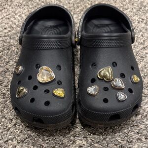 CROCS Black Sandals with Heart Accents